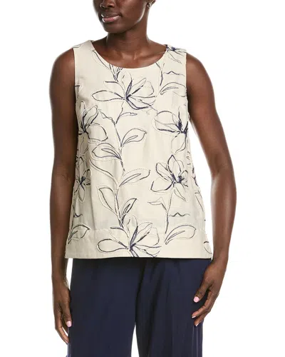Anne Klein Tall Hem Embroidered Linen-blend Top In Neutral