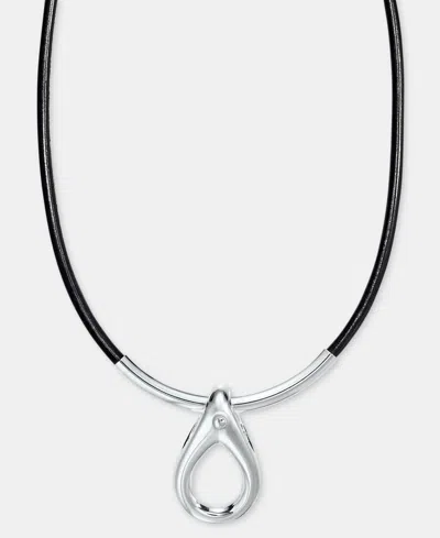 Anne Klein Teardrop Leather Cord Pendant Necklace, 16" + 3" Extender In Black