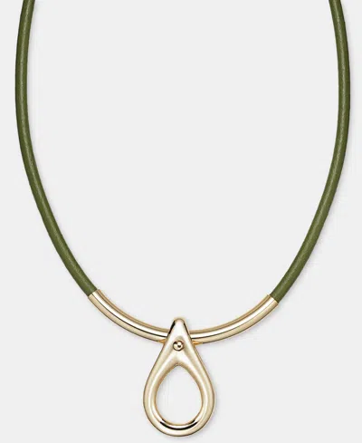 Anne Klein Teardrop Leather Cord Pendant Necklace, 16" + 3" Extender In Green
