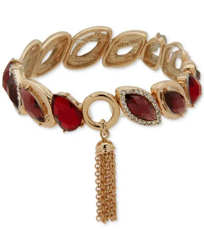 Anne Klein Teardrop Navette Crystal Stone Tassel Stretch Bracelet In Gold