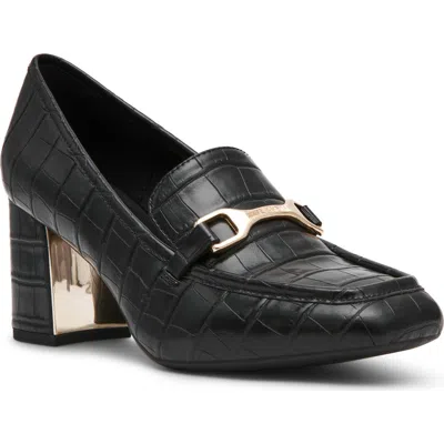 Anne Klein Telia Faux Leather Loafer Pump In Black Croco Patent Pu