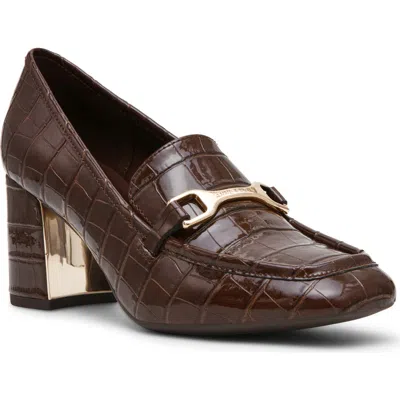 Anne Klein Telia Faux Leather Loafer Pump In Brown Croco Patent Pu
