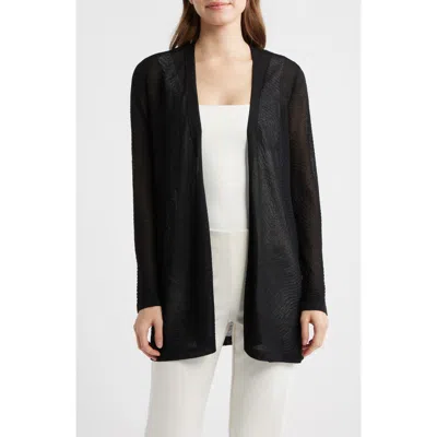 Anne Klein Texture Stitch Sheer Long Cardigan In Black