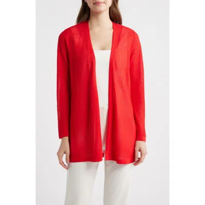 Anne Klein Texture Stitch Sheer Long Cardigan In Red