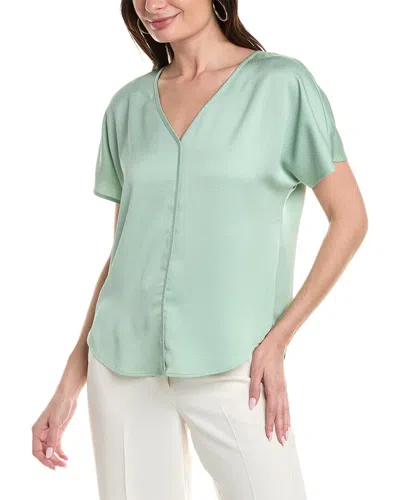 Anne Klein Textured Charmeuse V-neck Top In Green