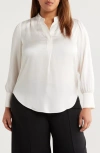 Anne Klein Textured Crepe Long Sleeve Top In White