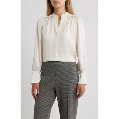 Anne Klein Textured Crepe Long Sleeve Top In White