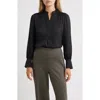 Anne Klein Textured Crepe Long Sleeve Top In Black