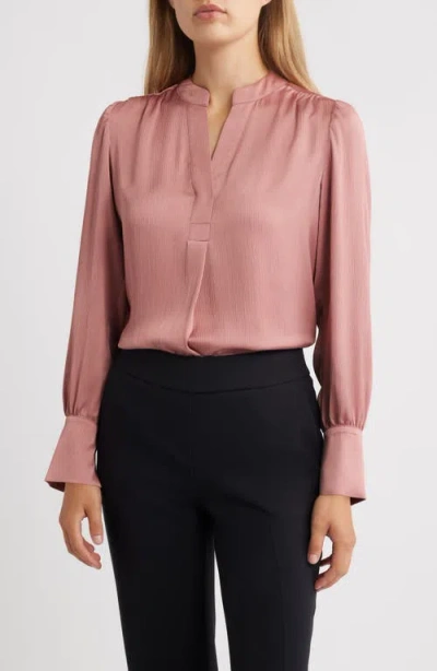 Anne Klein Textured Crepe Long Sleeve Top In Pink