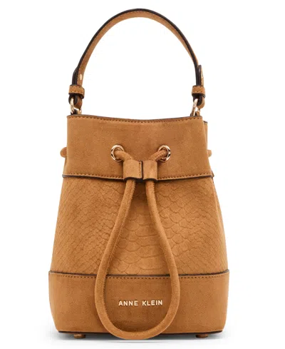 Anne Klein Textured Faux Suede Mini Bucket Handbag In Brown