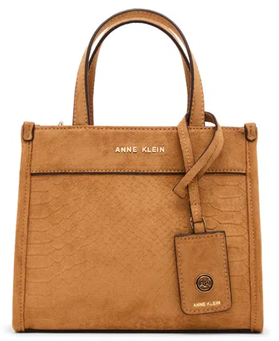 Anne Klein Textured Faux Suede Mini Tote Handbag In Brown