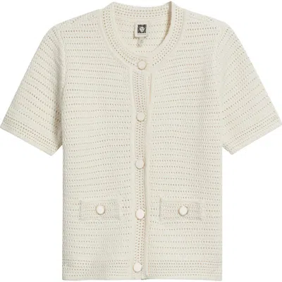 Anne Klein Textured Stitch Short Sleeve Cotton Cardigan In Neutral