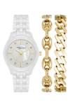 Anne Klein Three-hand Quartz Bracelet Watch & Bracelet Set In White/gold