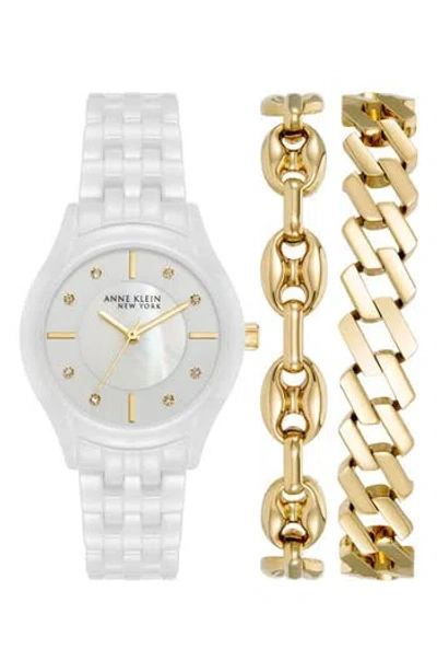 Anne Klein Three-hand Quartz Bracelet Watch & Bracelet Set In Gold
