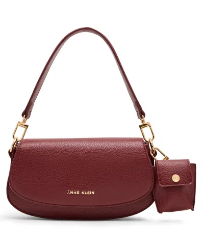 Anne Klein Three Straps Small Saddle Bag In Burgundy