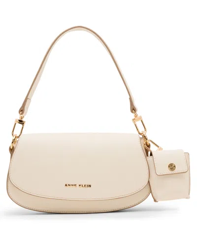 Anne Klein Three Straps Small Saddle Bag In White