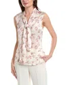 Anne Klein Women's Floral-print Sleeveless Tie-neck Blouse In White