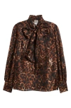 Anne Klein Womens Leopard Print Mock Neck Blouse Skirt In Animal Print