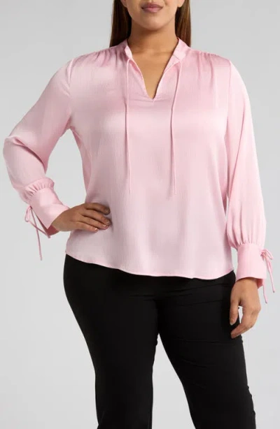 Anne Klein Tie Neck Poet Top In Peony Pink