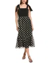 Anne Klein Plus Size Tie-strap Polka-dot Midi Dress In Black
