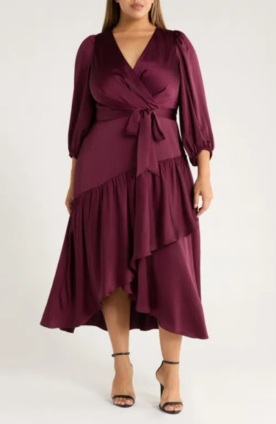 ANNE KLEIN ANNE KLEIN TIE WAIST LONG SLEEVE SATIN HIGH/LOW MAXI DRESS