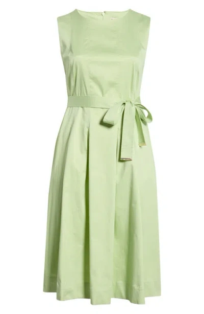 Anne Klein Tie Waist Sleeveless Stretch Poplin Maxi Dress In Green