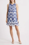 Anne Klein Embroidered Eyelet Shift Dress In Blue