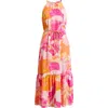 Anne Klein Tiered Halter Sundress In Multi