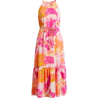 Anne Klein Tiered Halter Sundress In Orange