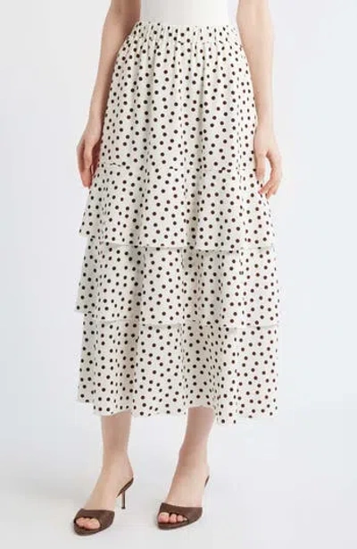Anne Klein Tiered Polka Dot Midi Skirt In White