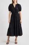 Anne Klein Tiered Puff Sleeve Midi Dress In Black