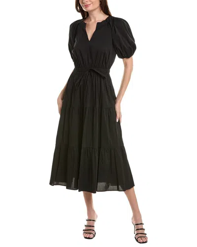 Anne Klein Tiered Puff Sleeve Midi Dress In Black