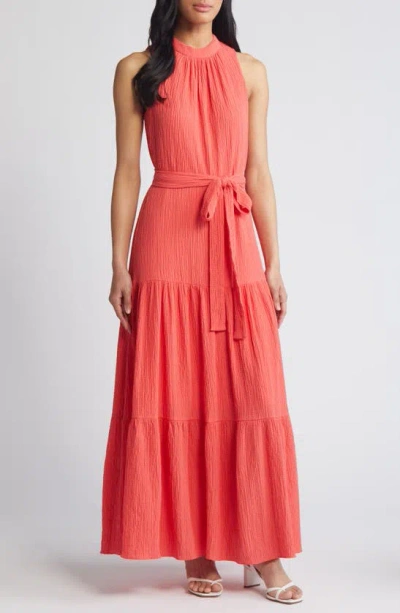 Anne Klein Tiered Sleeveless Maxi Dress In Red Pear