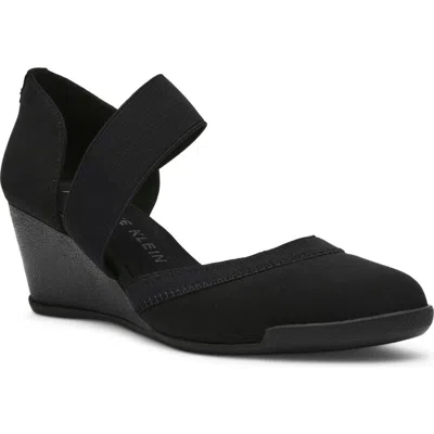 Anne Klein Tiffy Wedge Heel Pump In Black Stretch