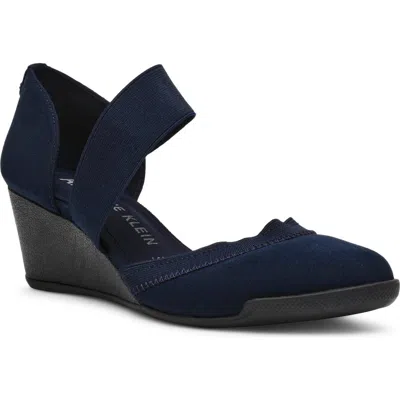 Anne Klein Tiffy Wedge Heel Pump In Navy