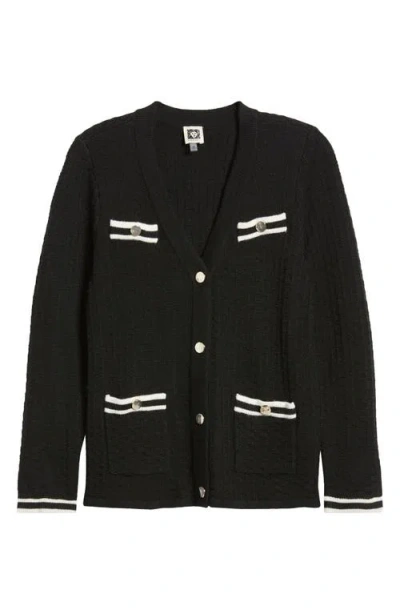 Anne Klein Tipped Pocket Cardigan In Black