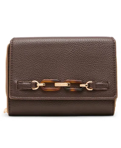 Anne Klein Tortoise Chain Link Trifold Wallet In Brown