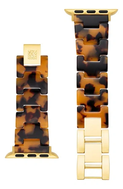 Anne Klein Women's Tortoise Acetate And Gold-tone Alloy Bracelet Compatible With 42/44/45/ultra/ultra 2 Apple W In Tortoise,gold-tone