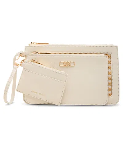 Anne Klein Trifold Pouch Set In White