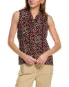 Anne Klein Women's Pleated-neck Printed Sleeveless Top In Red