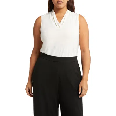 Anne Klein Triple Pleat Sleeveless Top In White