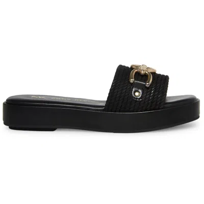 Anne Klein Tripp Womens Slip On Embellished Slide Sandals In Black