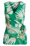 Anne Klein Tropical Print Faux Wrap Top In Tropical Green Multi