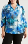 Anne Klein Tulla Abstract Floral Print Popover Top In Anne White Multi