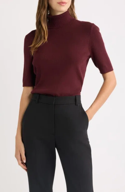 Anne Klein Turtleneck Rib Sweater In Burgundy