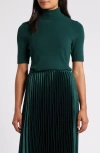 Anne Klein Turtleneck Short Sleeve Rib Sweater In Pine Forest