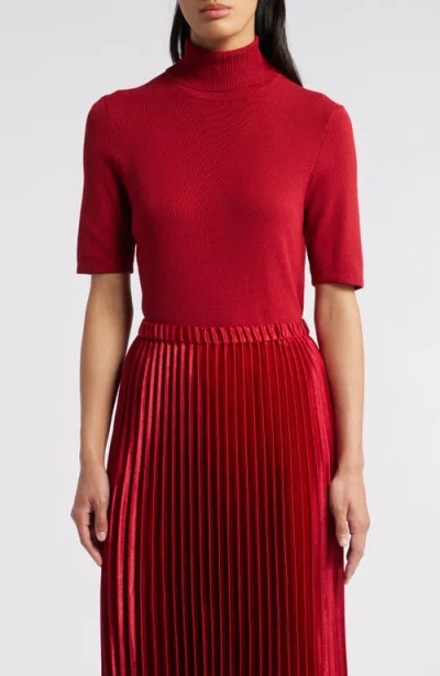 Anne Klein Petite Elbow-sleeve Turtleneck Sweater In Titian Red