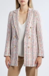 Anne Klein Tweed Double Breasted Jacket In Anne White Multi