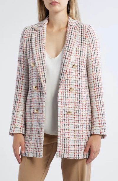 Anne Klein Tweed Double Breasted Jacket In Red