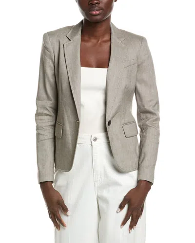 Anne Klein Twill Linen-blend Jacket In Gray